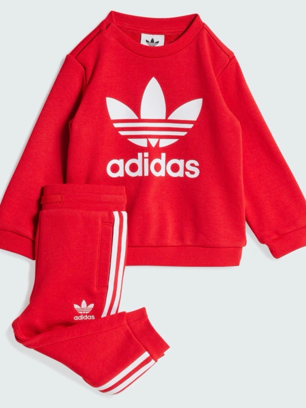 adidas Red Trefoil Crewneck Sweatshirt and Jogger Set